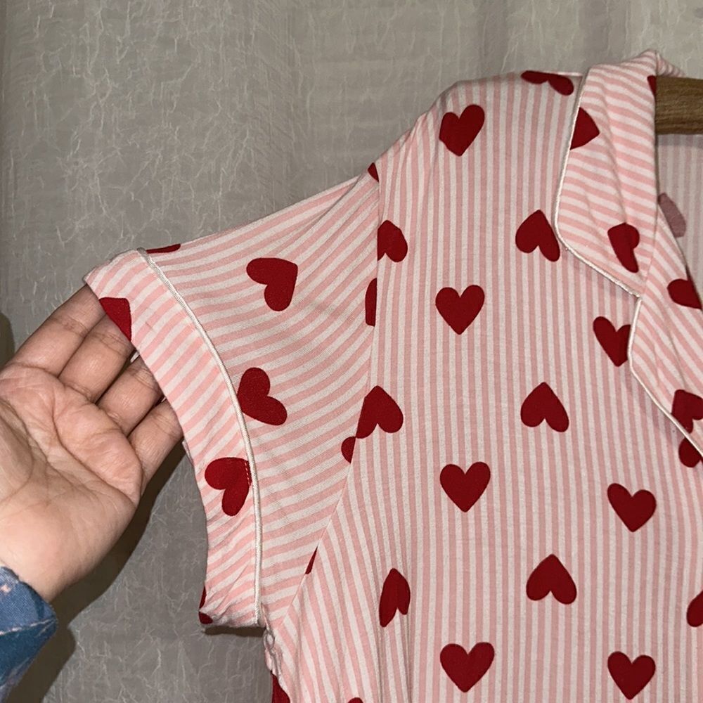 anko 16-18 Pink White Red Romantic Striped Pajama Set Short Sleeve Top & Shorts - Picture 4 of 13